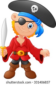 Cartoon captain pirate holding a sword