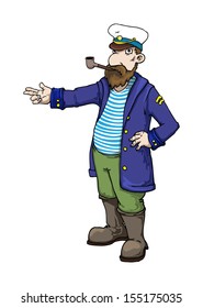 cartoon captain standing and pointing, vector illustration