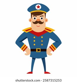  Cartoon captain in uniform. captain profession . Isolated on white background.Vector illustration. Front  view