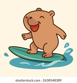 Cartoon Capybara Characters Having Fun at the Beach