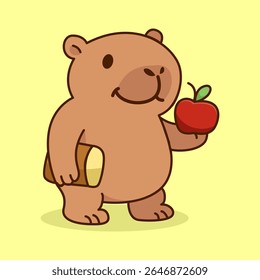Cartoon Capybara Holding an Apple and Bread