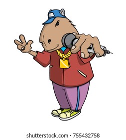 Cartoon capybara rapper with microphone