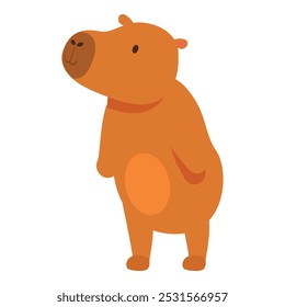 Cartoon capybara standing on two legs and looking up, isolated on a white background