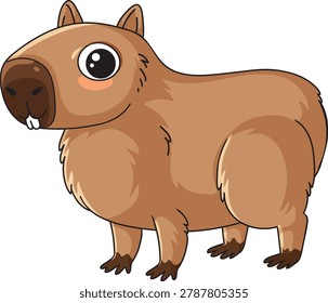 A cartoon capybara stands sideways in a flat vector style with clean outlines and shading