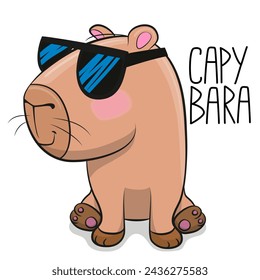 Cartoon Capybara with sunglasses isolated on a white background