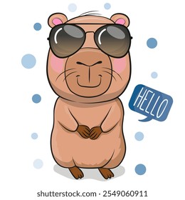 Cartoon Capybara with sunglasses isolated on a white background