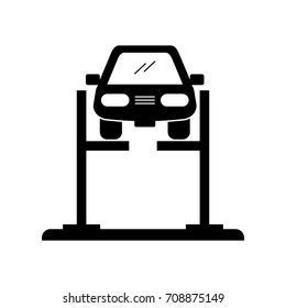 cartoon car with alignment device at wheel alignment service station