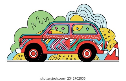 Dibujo de ilustraciones para niños y diseño de afiches para vectores de automóviles de dibujos animados
