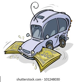 Cartoon Car eating Money.