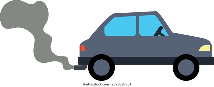  Cartoon car with exhaust gases coming out of the pipe. Air pollution illustration