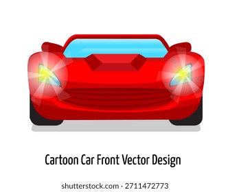 Cartoon Car Front Vector Design, Red Sports Car Vector, Front, Lights blink, Illustration