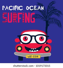 cartoon car with glasses vector illustration