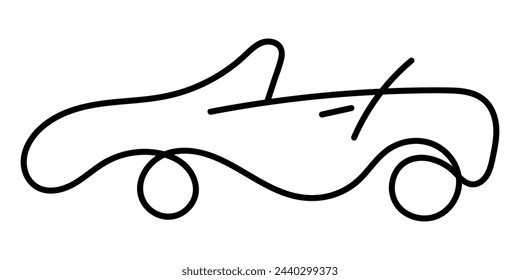 Cartoon car hand drawn with one line, doodle car line icon. Transport symbol. Vector illustration isolated on white background.