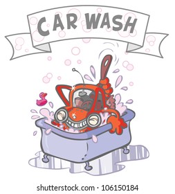Cartoon Car, having a bath.