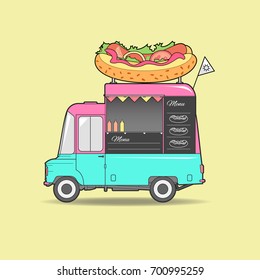 Cartoon car with a hot dog.