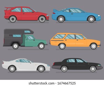 Cartoon Car Icon Vector Logo Template. Flat style. Side view, profile.