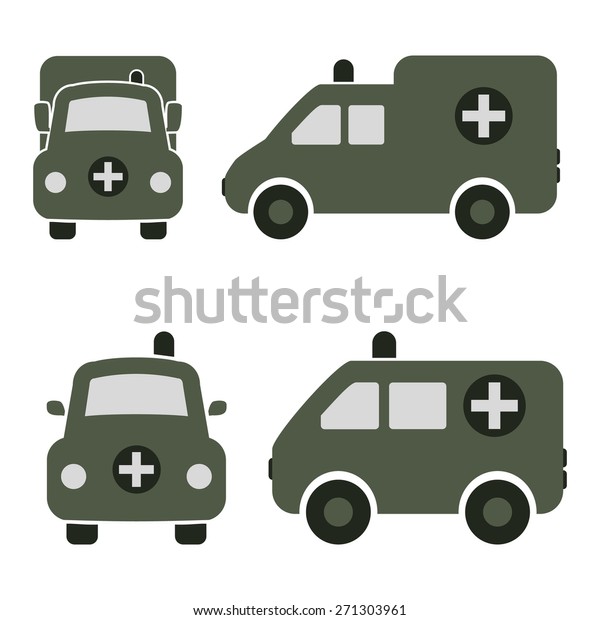 Cartoon Car Icons\
Silhouetted. Ambulance\
Car