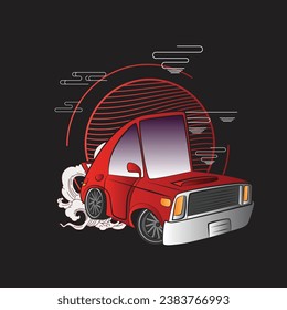cartoon car illustration design for sukajan is mean japan traditional cloth or t-shirt with digital hand drawn Embroidery Men T-shirts Summer Casual Short Sleeve Hip Hop T Shirt Streetwear 
