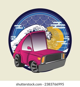 cartoon car illustration design for sukajan is mean japan traditional cloth or t-shirt with digital hand drawn Embroidery Men T-shirts Summer Casual Short Sleeve Hip Hop T Shirt Streetwear 