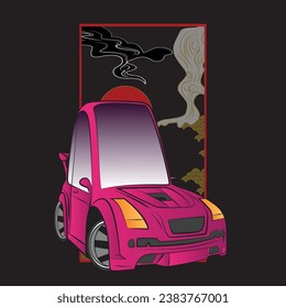 cartoon car illustration design for sukajan is mean japan traditional cloth or t-shirt with digital hand drawn Embroidery Men T-shirts Summer Casual Short Sleeve Hip Hop T Shirt Streetwear 