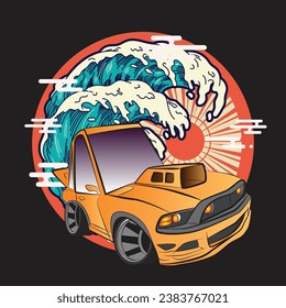 cartoon car illustration design for sukajan is mean japan traditional cloth or t-shirt with digital hand drawn Embroidery Men T-shirts Summer Casual Short Sleeve Hip Hop T Shirt Streetwear 