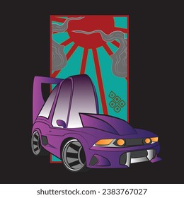 cartoon car illustration design for sukajan is mean japan traditional cloth or t-shirt with digital hand drawn Embroidery Men T-shirts Summer Casual Short Sleeve Hip Hop T Shirt Streetwear 