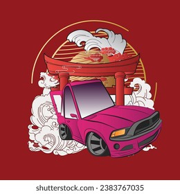 cartoon car illustration design for sukajan is mean japan traditional cloth or t-shirt with digital hand drawn Embroidery Men T-shirts Summer Casual Short Sleeve Hip Hop T Shirt Streetwear 