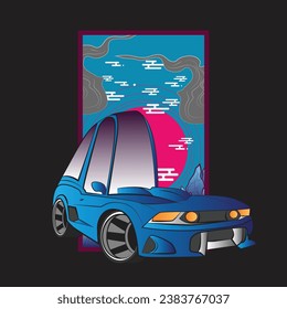 cartoon car illustration design for sukajan is mean japan traditional cloth or t-shirt with digital hand drawn Embroidery Men T-shirts Summer Casual Short Sleeve Hip Hop T Shirt Streetwear 