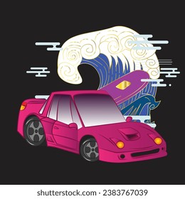 cartoon car illustration design for sukajan is mean japan traditional cloth or t-shirt with digital hand drawn Embroidery Men T-shirts Summer Casual Short Sleeve Hip Hop T Shirt Streetwear 