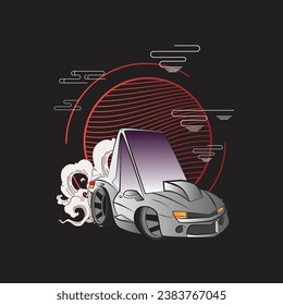 cartoon car illustration design for sukajan is mean japan traditional cloth or t-shirt with digital hand drawn Embroidery Men T-shirts Summer Casual Short Sleeve Hip Hop T Shirt Streetwear 