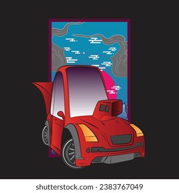 cartoon car illustration design for sukajan is mean japan traditional cloth or t-shirt with digital hand drawn Embroidery Men T-shirts Summer Casual Short Sleeve Hip Hop T Shirt Streetwear 