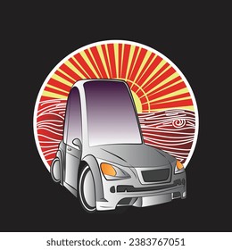 cartoon car illustration design for sukajan is mean japan traditional cloth or t-shirt with digital hand drawn Embroidery Men T-shirts Summer Casual Short Sleeve Hip Hop T Shirt Streetwear 
