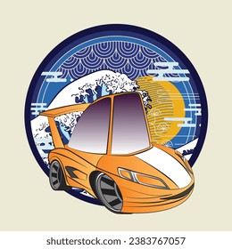 cartoon car illustration design for sukajan is mean japan traditional cloth or t-shirt with digital hand drawn Embroidery Men T-shirts Summer Casual Short Sleeve Hip Hop T Shirt Streetwear 