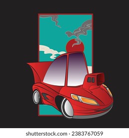 cartoon car illustration design for sukajan is mean japan traditional cloth or t-shirt with digital hand drawn Embroidery Men T-shirts Summer Casual Short Sleeve Hip Hop T Shirt Streetwear 