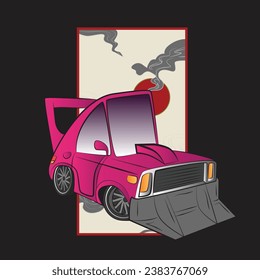 cartoon car illustration design for sukajan is mean japan traditional cloth or t-shirt with digital hand drawn Embroidery Men T-shirts Summer Casual Short Sleeve Hip Hop T Shirt Streetwear 
