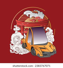 cartoon car illustration design for sukajan is mean japan traditional cloth or t-shirt with digital hand drawn Embroidery Men T-shirts Summer Casual Short Sleeve Hip Hop T Shirt Streetwear 
