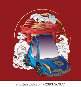 cartoon car illustration design for sukajan is mean japan traditional cloth or t-shirt with digital hand drawn Embroidery Men T-shirts Summer Casual Short Sleeve Hip Hop T Shirt Streetwear 