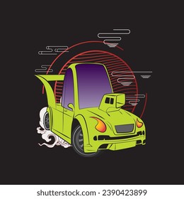 cartoon car illustration design for sukajan is mean japan traditional cloth or t-shirt with digital hand drawn Embroidery Men T-shirts Summer Casual Short Sleeve Hip Hop T Shirt Streetwear