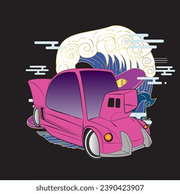 cartoon car illustration design for sukajan is mean japan traditional cloth or t-shirt with digital hand drawn Embroidery Men T-shirts Summer Casual Short Sleeve Hip Hop T Shirt Streetwear