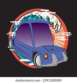 cartoon car illustration design for sukajan is mean japan traditional cloth or t-shirt with digital hand drawn Embroidery Men T-shirts Summer Casual Short Sleeve Hip Hop T Shirt Streetwear