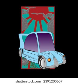 cartoon car illustration design for sukajan is mean japan traditional cloth or t-shirt with digital hand drawn Embroidery Men T-shirts Summer Casual Short Sleeve Hip Hop T Shirt Streetwear