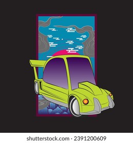 cartoon car illustration design for sukajan is mean japan traditional cloth or t-shirt with digital hand drawn Embroidery Men T-shirts Summer Casual Short Sleeve Hip Hop T Shirt Streetwear
