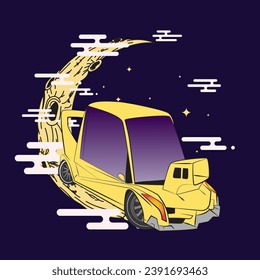 cartoon car illustration design for sukajan is mean japan traditional cloth or t-shirt with digital hand drawn Embroidery Men T-shirts Summer Casual Short Sleeve Hip Hop T Shirt Streetwear