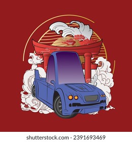 cartoon car illustration design for sukajan is mean japan traditional cloth or t-shirt with digital hand drawn Embroidery Men T-shirts Summer Casual Short Sleeve Hip Hop T Shirt Streetwear
