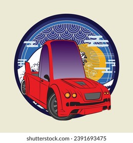 cartoon car illustration design for sukajan is mean japan traditional cloth or t-shirt with digital hand drawn Embroidery Men T-shirts Summer Casual Short Sleeve Hip Hop T Shirt Streetwear