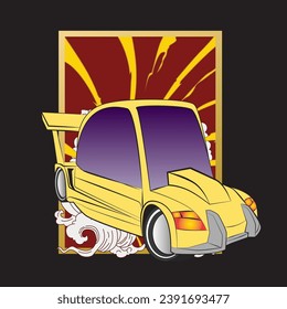 cartoon car illustration design for sukajan is mean japan traditional cloth or t-shirt with digital hand drawn Embroidery Men T-shirts Summer Casual Short Sleeve Hip Hop T Shirt Streetwear