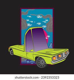 cartoon car illustration design for sukajan is mean japan traditional cloth or t-shirt with digital hand drawn Embroidery Men T-shirts Summer Casual Short Sleeve Hip Hop T Shirt Streetwear