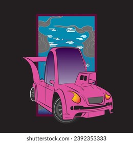 cartoon car illustration design for sukajan is mean japan traditional cloth or t-shirt with digital hand drawn Embroidery Men T-shirts Summer Casual Short Sleeve Hip Hop T Shirt Streetwear
