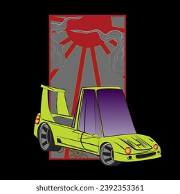 cartoon car illustration design for sukajan is mean japan traditional cloth or t-shirt with digital hand drawn Embroidery Men T-shirts Summer Casual Short Sleeve Hip Hop T Shirt Streetwear