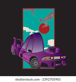 cartoon car illustration design for sukajan is mean japan traditional cloth or t-shirt with digital hand drawn Embroidery Men T-shirts Summer Casual Short Sleeve Hip Hop T Shirt Streetwear